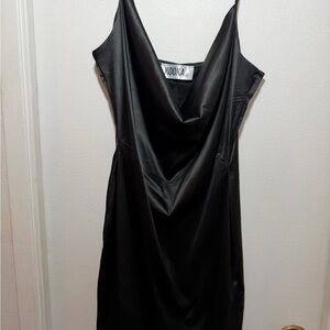 Kookai Black Satin Cowl Slip Dress